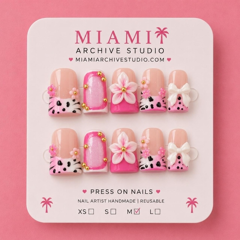 Handmade pink press on nails set